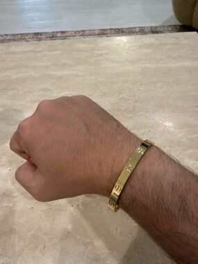 Gold Men's Screw-Accent Cuff Bracelet